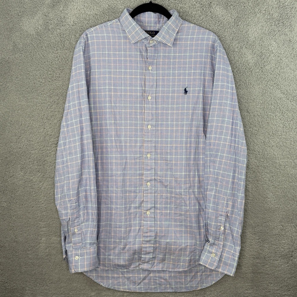 Polo Ralph Lauren Blue White Plaid Check Button Shirt Dress Classic Men's XL EUC